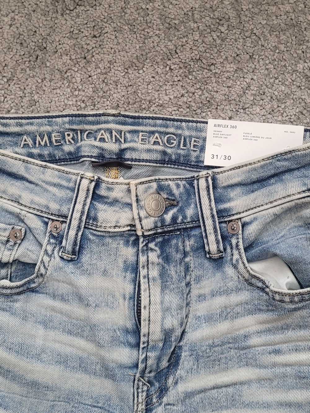 Light Wash Distressed Mens Jeans - Classic Ripped Skinny - Picture 4 of 5